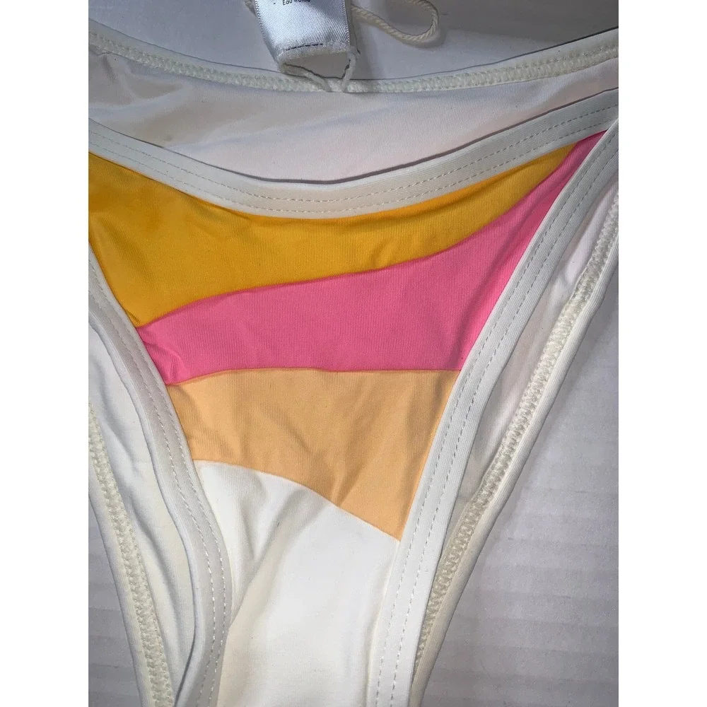 LSPACE Daybreak Bottom‎ Bitsy Bikini Swimsuit XS White Rainbow Stripe Low Rise